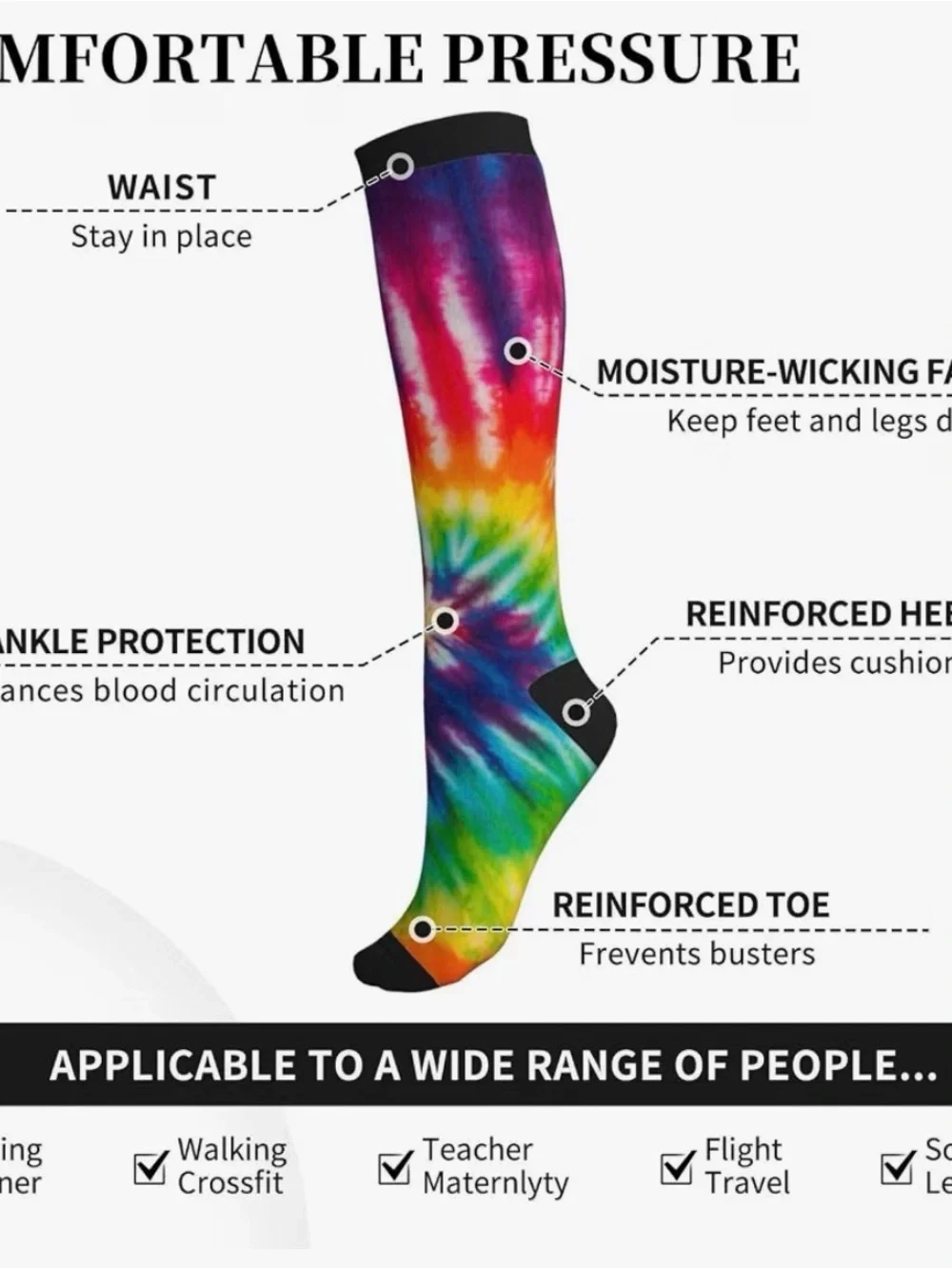 Knee-High Rainbow Tie-Dye Compression Socks - Multicolor